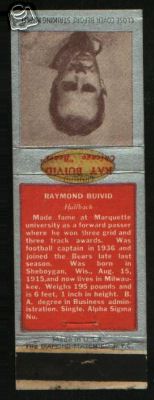 1938 Chicago Bears Matchbook featuring Ray Buivid